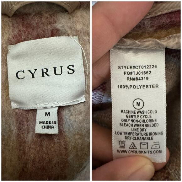 Cyrus Brushed Plaid Button Jacket Shacket Camel Burgundy Statement Maker Women M - Picture 7 of 8